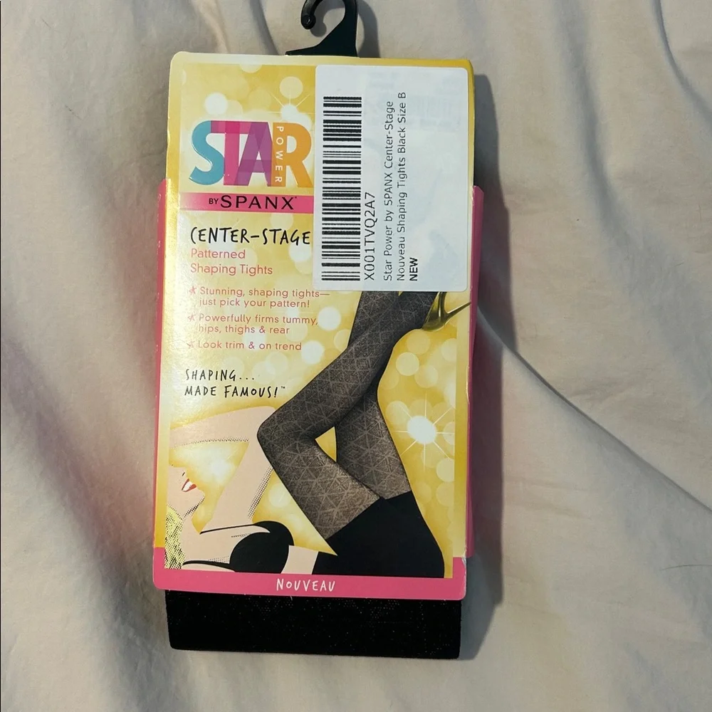 Star Power by SPANX Center-Stage Patterned Tights Nouveau Black NWT